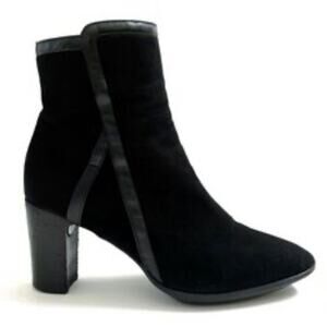 Aquatalia | Suede Leather Trim Ankle Boots Chunky Block Heels Black Size 10
